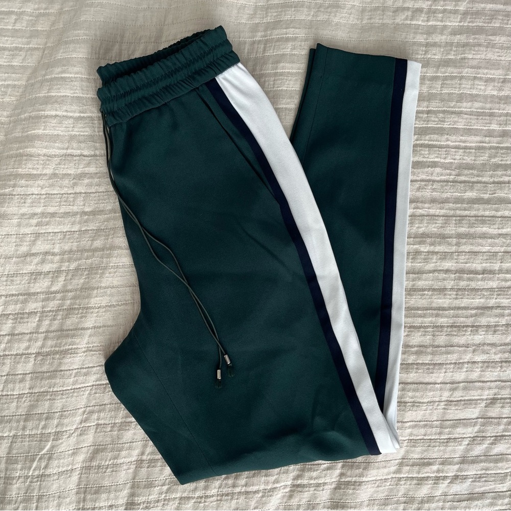Judith & Charles Green Track Pants with White Stripe